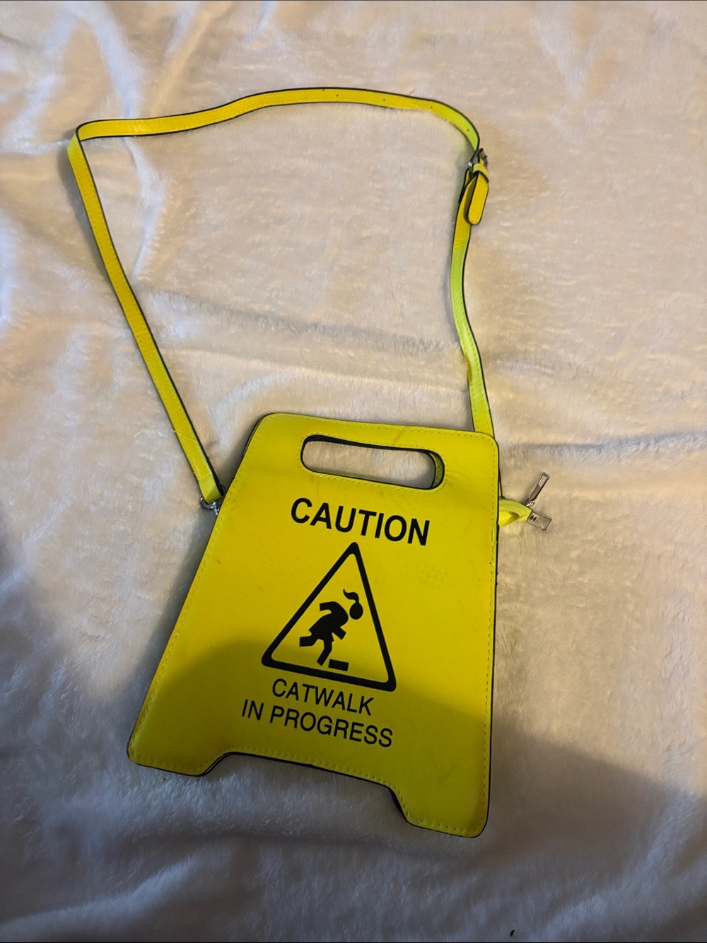 Neon Yellow "Caution Catwalk in Progress" Crossbody Bag